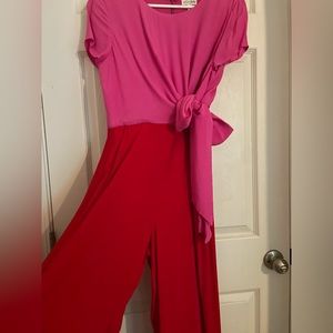 Maison Jules Colorblocked Tie-Front Jumpsuit, Pink & Red. Size 6.